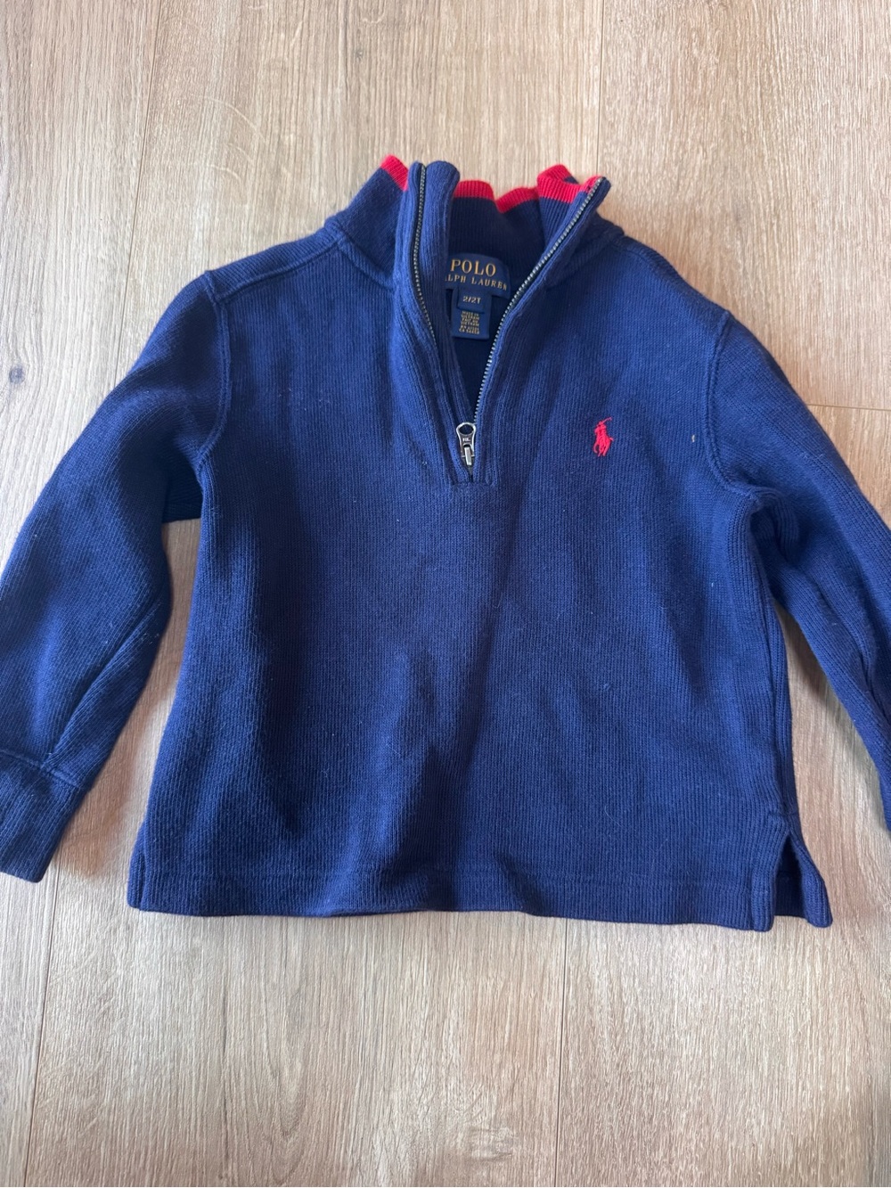 Polo Ralph Lauren Boys 2T Blue & Red Quarter-Zip Sweater